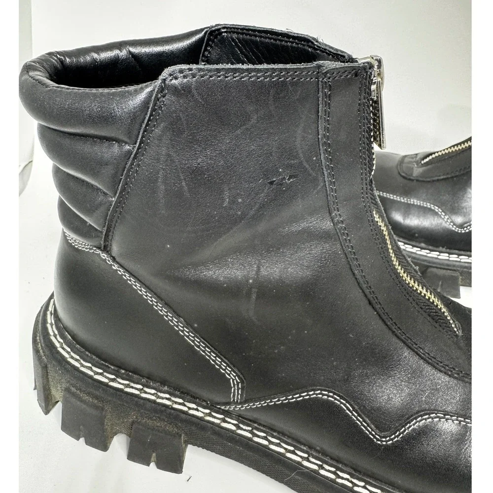 Marc Fisher LTD Mens Black Leather Front Zip Lug Sole Combat Boots Size 9.5M‎